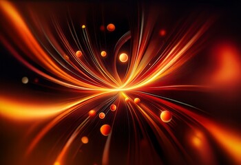 Wall Mural - Orange orbs float among glowing red and yellow streaks, creating a dynamic and abstract scene.