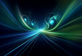 Wall Mural - Abstract art with blue and green lines emanating from a central point, creating a sense of speed and motion.