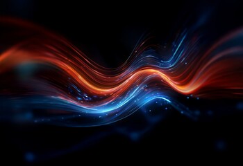 Poster - Abstract background with glowing red and blue lines forming a wave-like pattern.