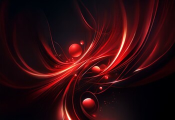 Canvas Print - Abstract digital art featuring red glowing orbs and bright, swirling lines against a dark backdrop.