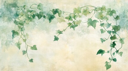 Poster - Ivy vines in soft greens trailing across a lightly textured grunge backdrop wallpaper