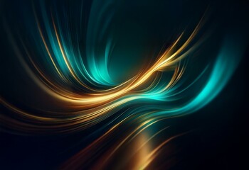 Aufkleber - Abstract art featuring a vibrant teal and gold light swirled on a dark background.