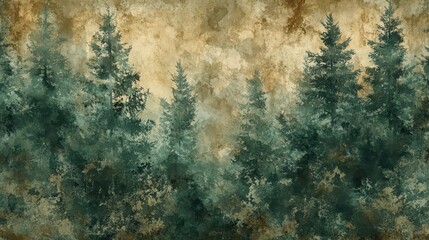 Sticker - Rich greens and browns of a forest blending into a textured background wallpaper