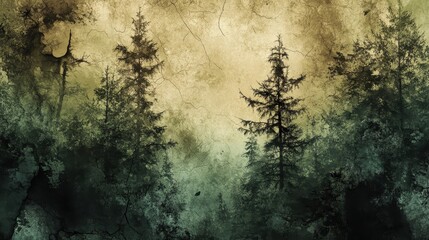 Sticker - Moody forest blending into a dark grunge background for a bold interior backdrop