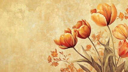 Canvas Print - Ornate tulips blending into a light gold backdrop for luxurious wallpaper design