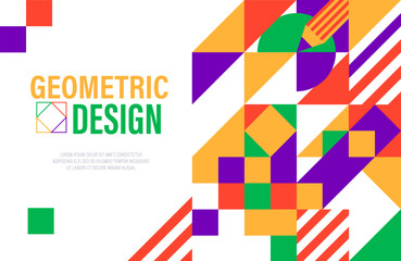 Aufkleber - Abstract modern poster with geometric pattern of colors and shapes, vector background. Web banner, poster and book cover graphic design with abstract geometric pattern of trendy mosaic elements