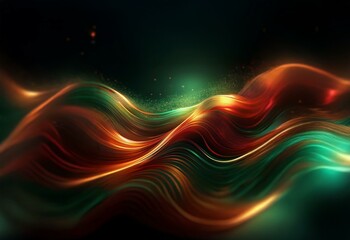 Canvas Print - Abstract glowing lines form waves of color against a dark background.