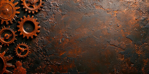 Poster - A rusty background with a bunch of gears on it