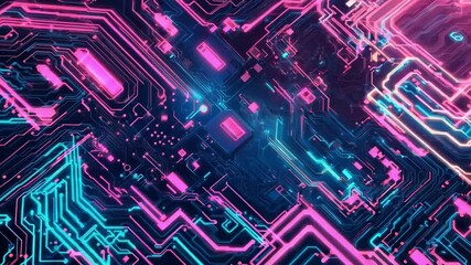 Poster - Colorful abstract circuitry design with glowing lines and patterns showcasing technology and innovation in digital space