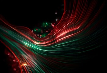 Poster - Abstract red and green lines and blurry lights on a black background.