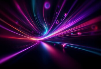 Wall Mural - Abstract background with glowing lines and orbs radiating outward from a center point.