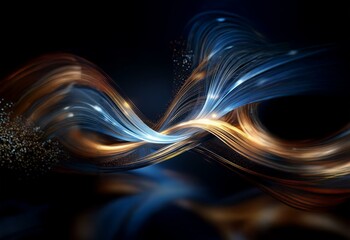 Poster - Wavy lines of blue and gold energy flow and intersect against a black background.