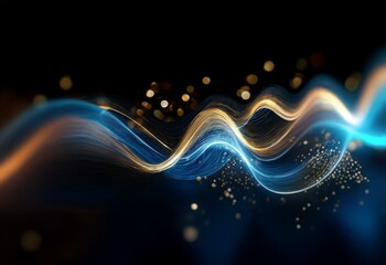 Aufkleber - Blue and gold shimmering light trails flow across a dark background.