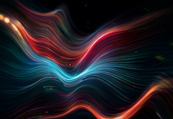 Aufkleber - Colorful abstract wavy lines streak through a dark background.