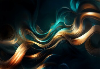 Sticker - Golden and teal swirls flow in a mesmerizing abstract design.