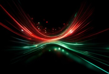 Poster - Red and green streaks of light contrast against a black background.
