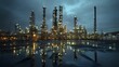 © Liisa - A massive oil and gas intertwined industrial complex with towering towers, pipes, and tanks at night