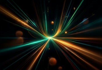 Canvas Print - Streaks of orange and green lights shoot outward from the center against a black background.