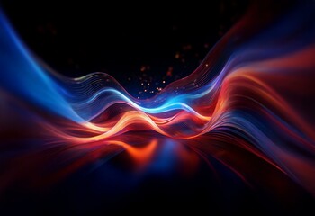 Fototapete - A flowing, abstract design with curves of blue and red light.
