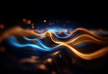 Wall Mural - Blue and orange waves flow and ripple in a dark environment.