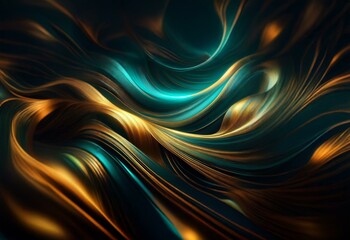 Leinwandbilder - Abstract image of flowing teal and gold lines on a dark background.