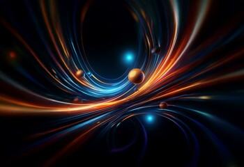 Poster - colorful streaks of light and orbs swirl across a dark background.