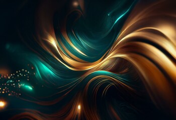 Sticker - Abstract swirling patterns of teal and gold create a mesmerizing and dynamic visual experience.