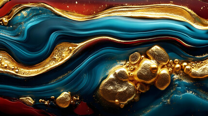 Canvas Print - Abstract Blue and Gold Swirls Illustration