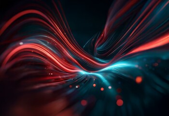 Canvas Print - Abstract digital art with flowing red and blue lines, blurred, glowing, and swirling.