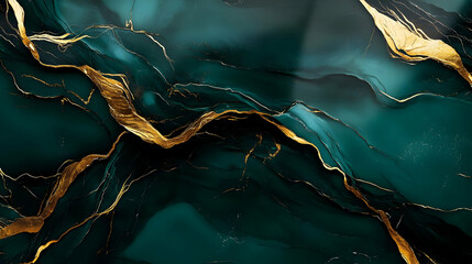 Wall Mural - Abstract Green and Gold Marble Background