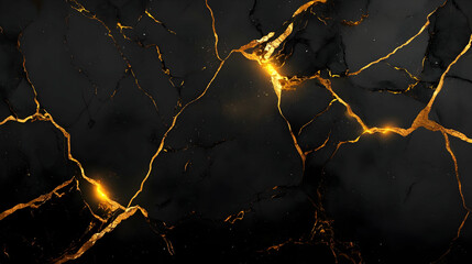 Wall Mural - Black and Gold Cracked Marble Abstract Background