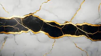 Poster - Abstract Gold Veins on Black and White Marble Background