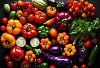 Wall Mural - colorful arrangement lively vegetables captured stunning aerial display bright background, artisan, composition, cooking, craft, creative, crunchy, culinary