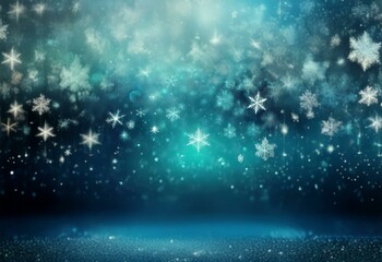 Aufkleber - A dark blue background with a soft, ethereal glow in the center. White snowflakes fall from the top and create a magical atmosphere.