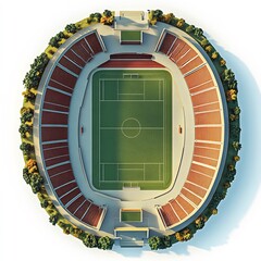 Poster - Top view 3D render of openair sports arena with a vast field and surrounding seating areas detailed floor plan shown against an isolated white background highlighting the spacious design
