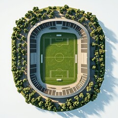 Poster - Top view 3D render of openair sports arena with a vast field and surrounding seating areas detailed floor plan shown against an isolated white background highlighting the spacious design