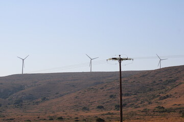 power lines in the sky Kefalonia, wind turbines in the mountains, power lines in the sky Kefalonia