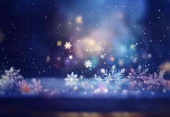Aufkleber - A snowy winter scene with sparkling snowflakes and a blurred background.