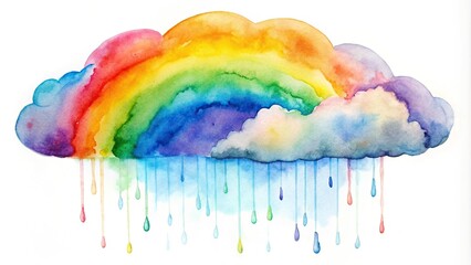 Wall Mural - Close-Up watercolor painting of cloud with rainbow colored rain