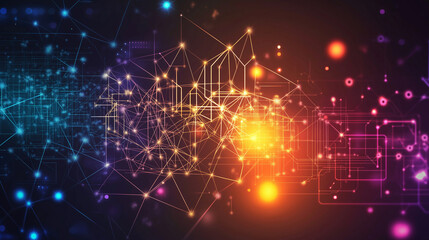 Poster - A beauty futuristic abstract background in a high-tech style. Shining lines and patterns resembling neural networks, connections, and digital circuits.