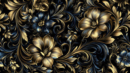 Sticker - Gold and Blue Floral Illustration