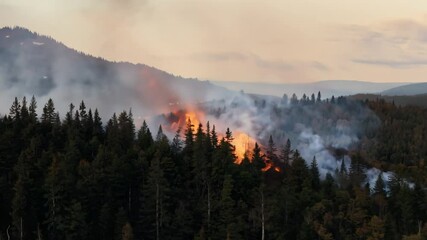 forest top fire mountains view wildfire mountain flames burning burn fog tree disaster cataclysm cat