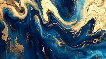 Sticker - Abstract Blue and Gold Swirls - Marble Texture