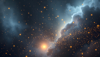 8K abstract Veri Peri nebula field with golden stars or sparkles. artist rendition of gaseous, ethereal and heavenly background. Wallpaper for events isolated with white highlights, png