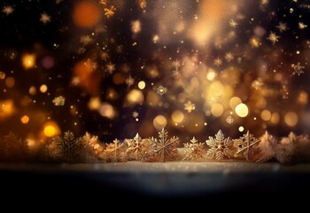 Sticker - A dark background with sparkling lights and gold snowflakes falling.