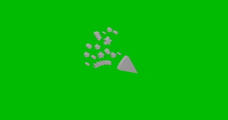 Poster - Animation of rotation of a white exploding party popper with shadow. Simple and complex rotation. Seamless looped 4k animation on green chroma key background