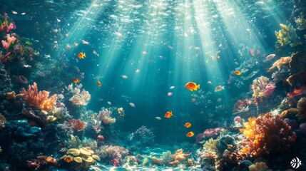 Poster - A colorful underwater scene with fish swimming in the water