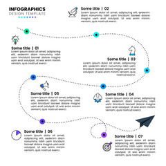 Wall Mural - Infographic template. Timeline with paper plane and 7 steps