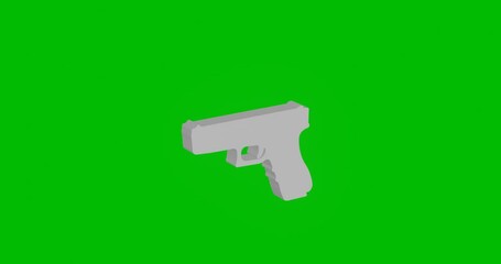Poster - Animation of rotation of a white gun symbol with shadow. Simple and complex rotation. Seamless looped 4k animation on green chroma key background
