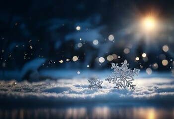Poster - Two snowflakes rest on a bed of fresh snow, illuminated by the warm glow of a distant sun.